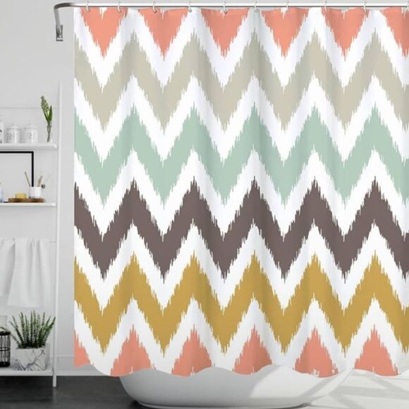 Art Fabric Shower Curtain,Rainbow-Colored Wavy Stripes Geometric - Picture 1 of 1